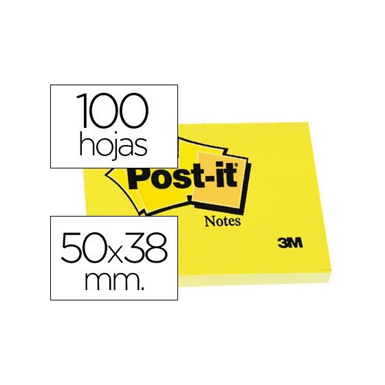 PACK 12 BLOCS 100 HOJAS NOTAS ADHESIVAS 38X51MM CANARY YELLOW SIN ENCELOFANADO INDIVIDUAL 653-E POST-IT 7100290163