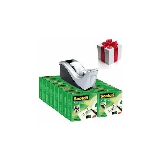PACK DISPENSADOR PORTARROLLOS C60 NEGRO/PLATA + 16 ROLLOS CINTAS INVISIBLES 19MM X 33M MAGIC810-1933R16C60 SCOTH 7100040324