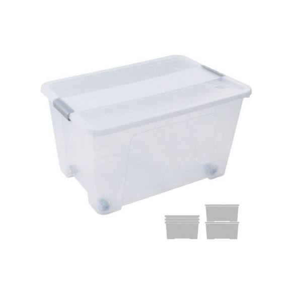CAJA DE ALMACENAJE CON TAPA Y RUEDAS 52 LITROS 40X57X32CM PP TRANSPARENTE ARCHIVO 2000 CP1482052 CS TP