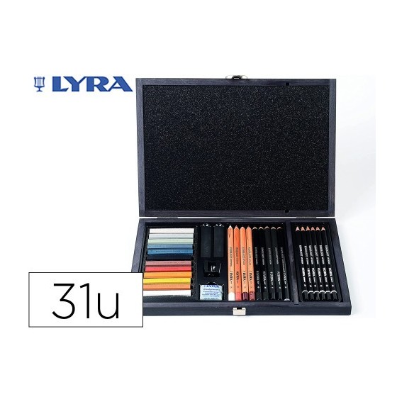 SET DIBUJO CAJA DE MADERA 31 UDS. LYRA L2054002