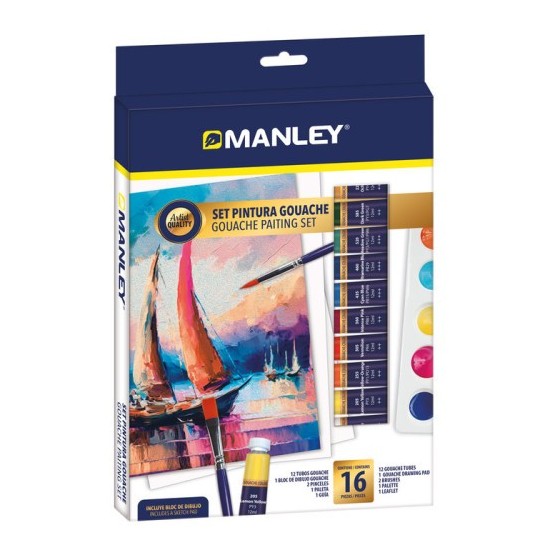 SET PINTURA GOUACHE 16 PZAS MANLEY MGH00100