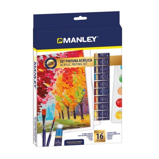 SET PINTURA ACRILICA 16 PZAS MANLEY MDV00100