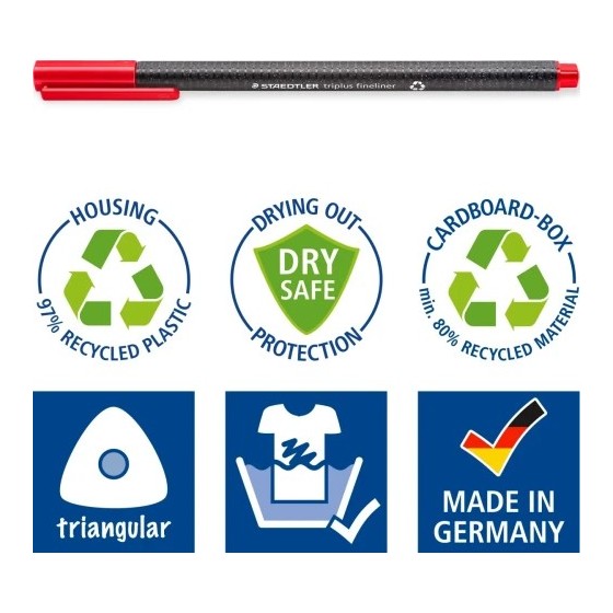 CAJA DE 10 ROTULADORES TRIPLUS FINELINER 334 ECO EDITION ROJO STAEDTLER 334 R-2