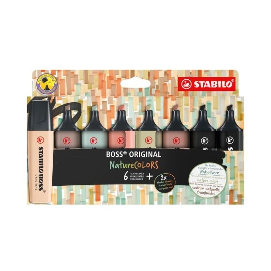 STABILO BOSS NatureColors marcador 6 pieza(s) Punta de cincel Negro, Bronce, Verde, Gris, Verde claro
