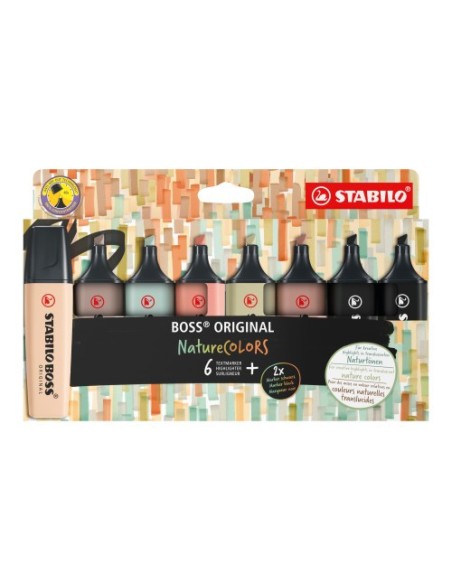 STABILO BOSS NatureColors marcador 6 pieza(s) Punta de cincel Negro, Bronce, Verde, Gris, Verde claro