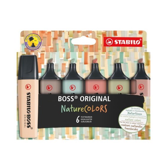STABILO BOSS NatureColors marcador 6 pieza(s) Punta de cincel Negro, Bronce, Marrón, Verde, Gris, Verde claro