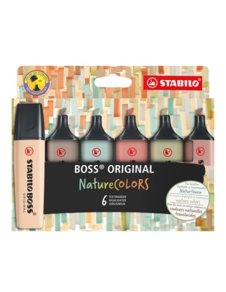 STABILO BOSS NatureColors marcador 6 pieza(s) Punta de cincel Negro, Bronce, Marrón, Verde, Gris, Verde claro