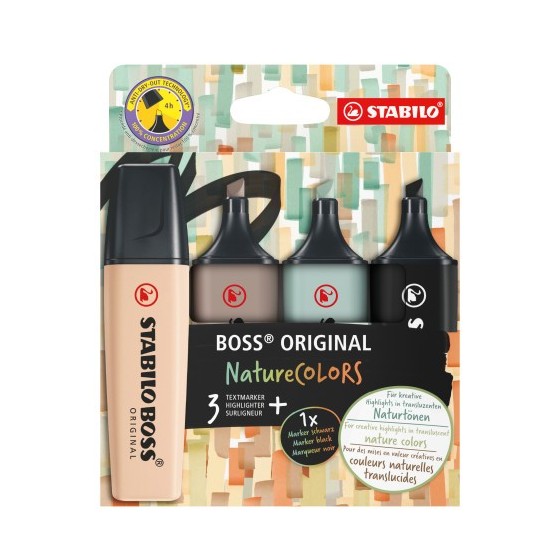 STABILO BOSS ORIGINAL NatureColors marcador 4 pieza(s) Punta de cincel Beige, Negro, Verde, Gris claro