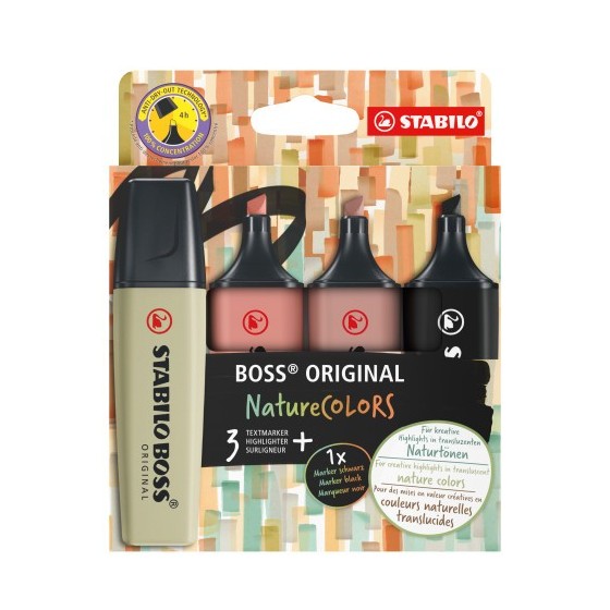 STABILO BOSS ORIGINAL NatureColors marcador 4 pieza(s) Punta de cincel Negro, Bronce, Marrón, Verde