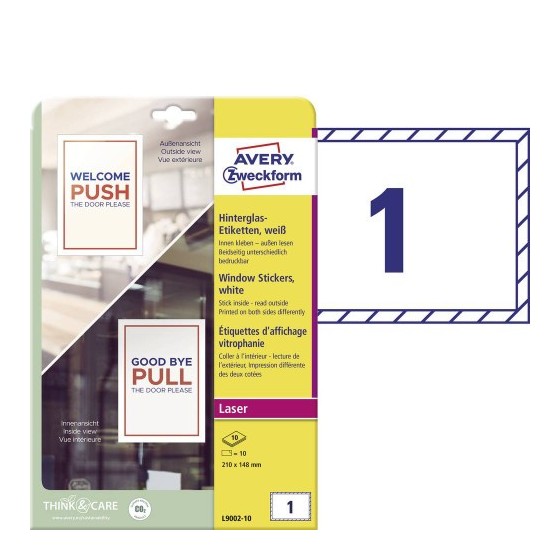 ADHESIVOS DOBLE CARA PARA VENTANAS 210X148 MM 10 HOJAS POR PAQUETE AVERY L9002-10