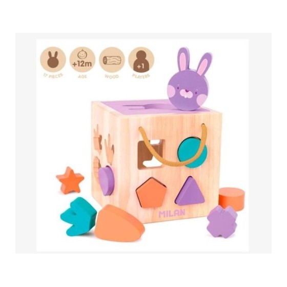 JUGUETE EDUCATIVO DE MADERA CUBO PARA ENCAJAR PIEZAS 'RABBIT' MILAN 660505