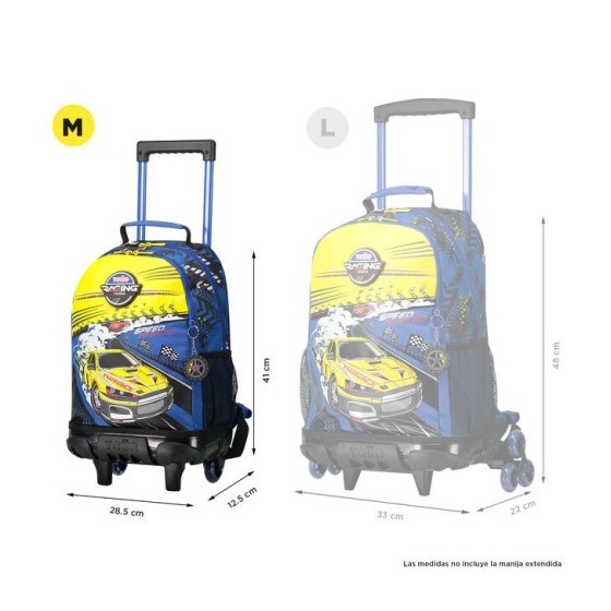 MOCHILA ESCOLAR CON RUEDAS MEDIANA DE CARRERAS DE COCHES TOTTO MJ03VLC005-2310-6J7M