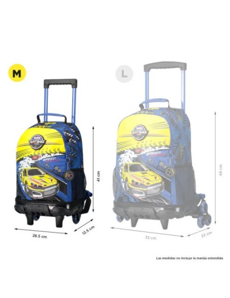 MOCHILA ESCOLAR CON RUEDAS MEDIANA DE CARRERAS DE COCHES TOTTO MJ03VLC005-2310-6J7M