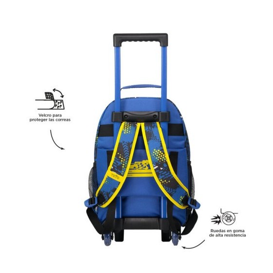 MOCHILA ESCOLAR CON RUEDAS MEDIANA DE CARRERAS DE COCHES TOTTO MJ03VLC005-2310-6J7M