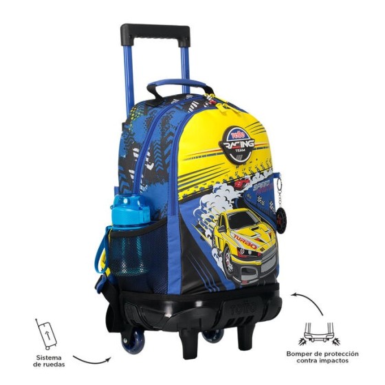 MOCHILA ESCOLAR CON RUEDAS MEDIANA DE CARRERAS DE COCHES TOTTO MJ03VLC005-2310-6J7M