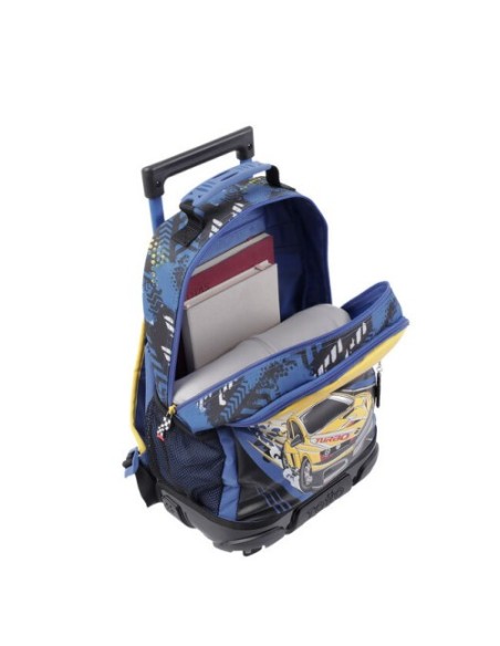 MOCHILA ESCOLAR CON RUEDAS MEDIANA DE CARRERAS DE COCHES TOTTO MJ03VLC005-2310-6J7M