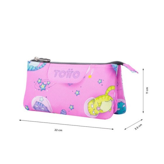 ESTUCHE ESCOLAR TRES COMPARTIMENTOS GATOS ASTRONAUTAS TOTTO AC52ECO012-2310Z-9I9