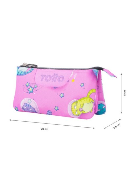 ESTUCHE ESCOLAR TRES COMPARTIMENTOS GATOS ASTRONAUTAS TOTTO AC52ECO012-2310Z-9I9