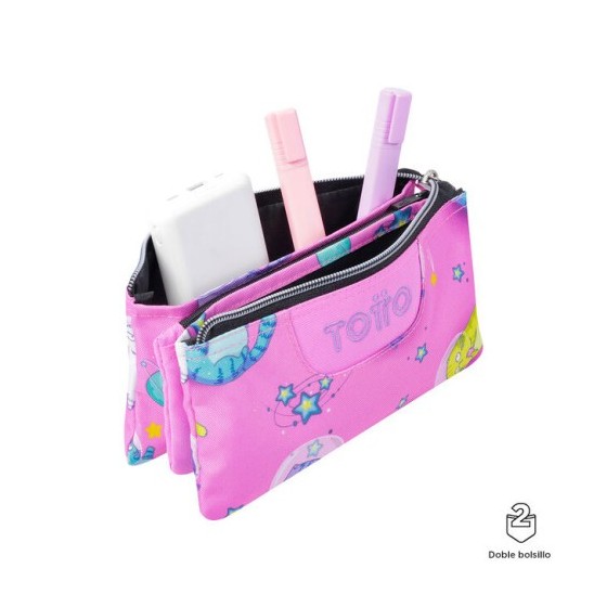 ESTUCHE ESCOLAR TRES COMPARTIMENTOS GATOS ASTRONAUTAS TOTTO AC52ECO012-2310Z-9I9