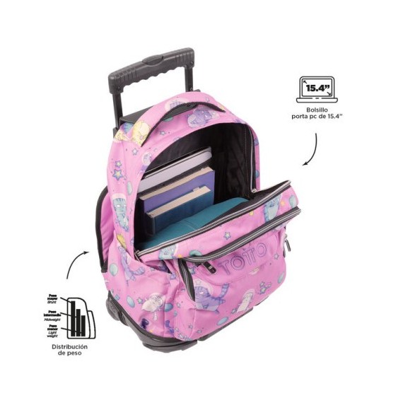MOCHILA ESCOLAR CON RUEDAS GATOS ASTRONAUTAS TOTTO MA03ECO006-2310P-9I9