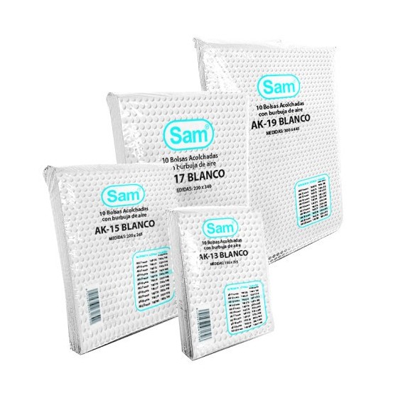PAQUETE 10 BOLSAS AIR BAG AUTOADHESIVA ACOLCHADA AK-11 BLANCO MEDIDA INTERIOR 100X165 SAM 146170