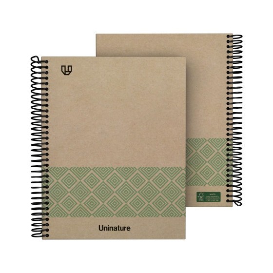 CUADERNO RECICLADO A5 KRAFT SOFT TAPA DURA 80 HOJAS 90GR CUADRICULA 4X4 MM VERDE UNINATURE 88538720