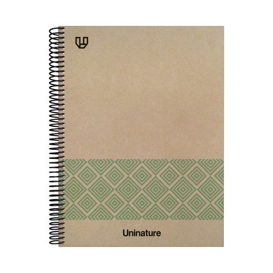 CUADERNO RECICLADO A4 KRAFT SOFT TAPA DURA 80 HOJAS 90GR LISO VERDE UNINATURE 88500420