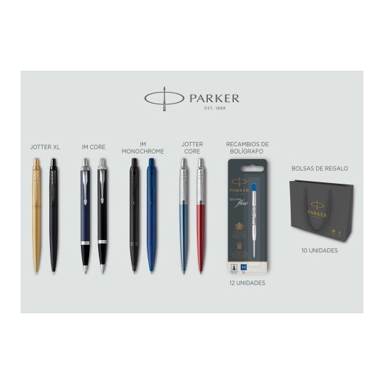 LOTE ESCRITURA PARKER 8 PIEZAS (6+2 DE REGALO) 12 RECAMBIOS + 10 BOLSAS REGALO PARKER 2197098