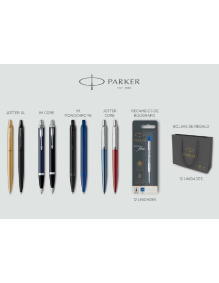 LOTE ESCRITURA PARKER 8 PIEZAS (6+2 DE REGALO) 12 RECAMBIOS + 10 BOLSAS REGALO PARKER 2197098