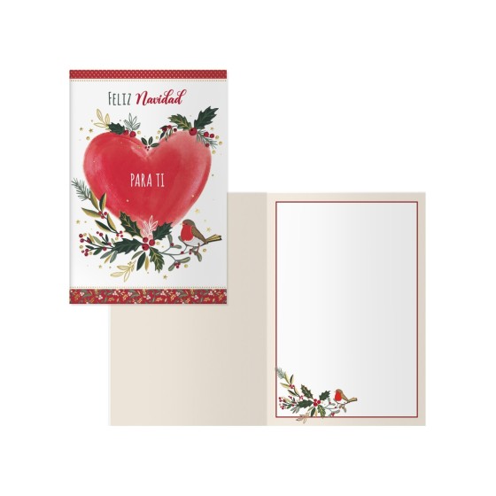 PACK 6 TARJETAS DE FELICITACIÓN NAVIDAD - TAMAÑO 11,5 X 17 CM - MODELO CORAZÓN DOHE 70019