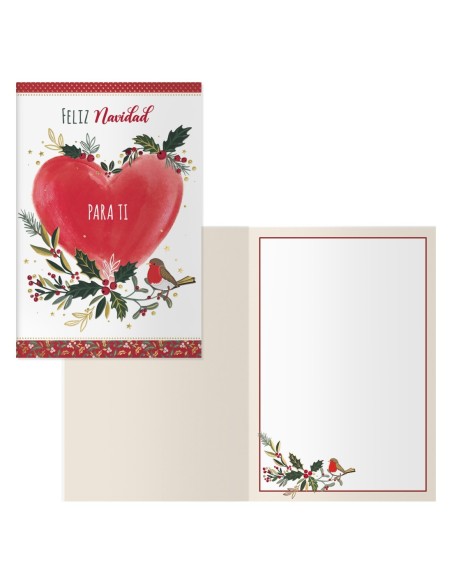PACK 6 TARJETAS DE FELICITACIÓN NAVIDAD - TAMAÑO 11,5 X 17 CM - MODELO CORAZÓN DOHE 70019