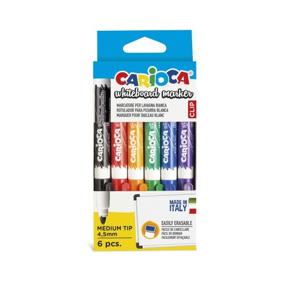 CAJA 6 ROTULADORES CLIP WHITEBOARD COLORES SURTIDOS CARIOCA 42921