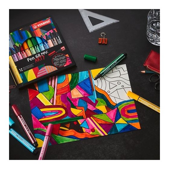 ESTUCHE ARTY CON 12 COLORES-ROTULADOR PREMIUM CON PUNTA BISELADA PEN 68 MAX STABILO 768/12-21