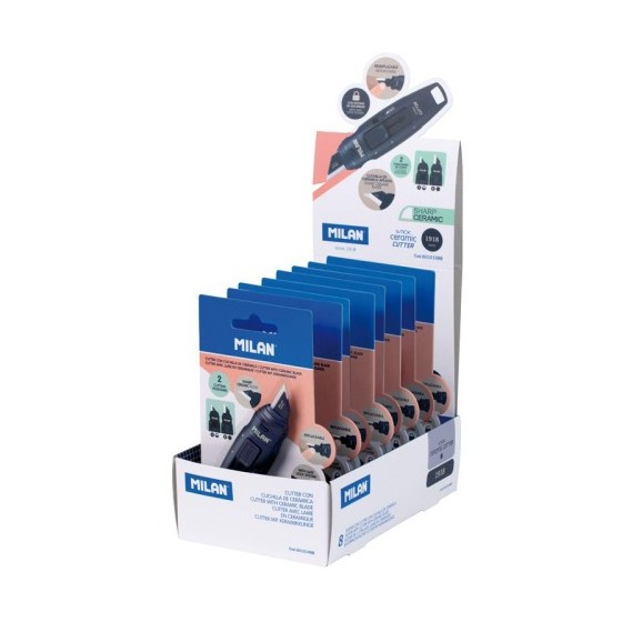 EXPOSITOR 8 BLÍSTERS CÚTER HOJA CERÁMICA STICK SERIE 1918, AZUL MARINO MILAN 6010108B