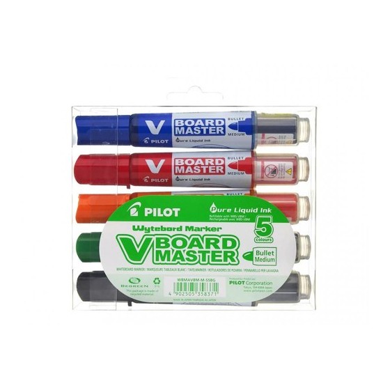 Pilot V-Board Master marcador 5 pieza(s) Punta redonda Negro, Azul, Verde, Naranja, Rojo