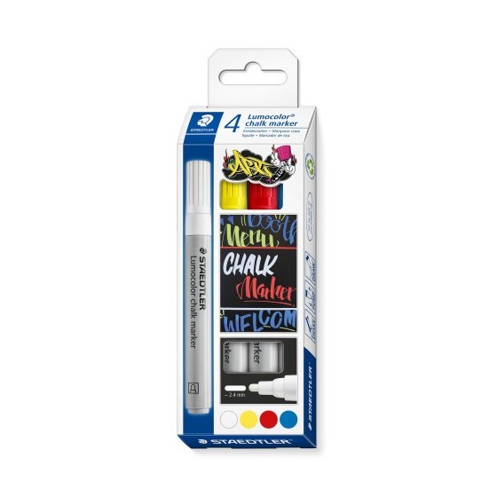 Staedtler Lumocolor marcador de tiza Bala Azul, Rojo, Blanco, Amarillo 4 pieza(s)