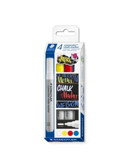 Staedtler Lumocolor marcador de tiza Bala Azul, Rojo, Blanco, Amarillo 4 pieza(s)