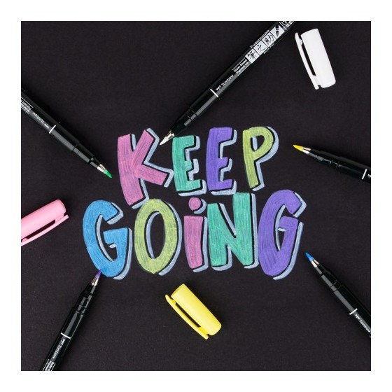 ESTUCHE 6 ROTULADORES BASE DE AGUA FUDENOSUKE PARA PAPEL OSCURO COLORES PASTEL TOMBOW WS-BS-6P