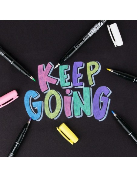 ESTUCHE 6 ROTULADORES BASE DE AGUA FUDENOSUKE PARA PAPEL OSCURO COLORES PASTEL TOMBOW WS-BS-6P