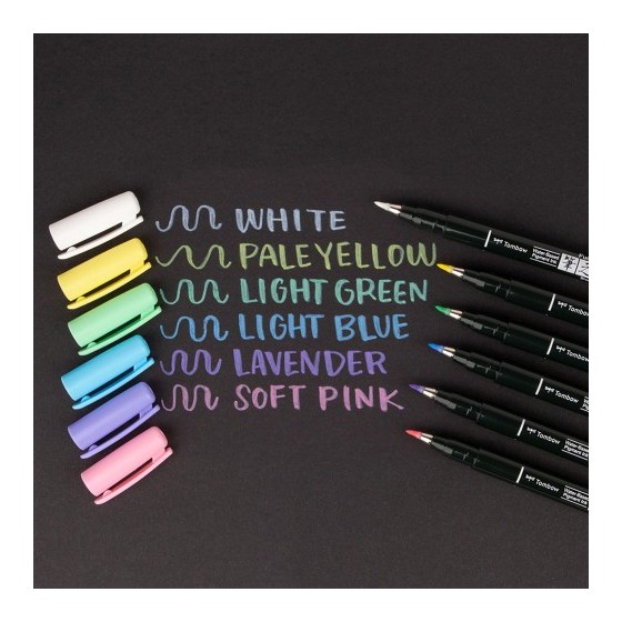 ESTUCHE 6 ROTULADORES BASE DE AGUA FUDENOSUKE PARA PAPEL OSCURO COLORES PASTEL TOMBOW WS-BS-6P