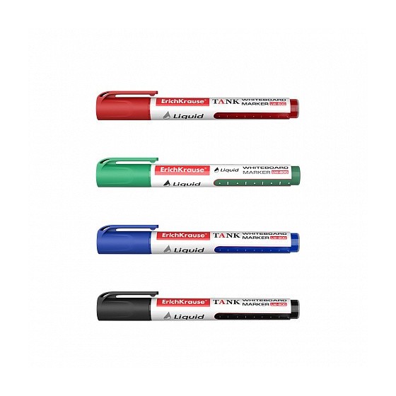 SET 4 MARCADORES PIZARRA BLANCA CON TINTA LÍQUIDA LW-600 NEGRO, AZUL, ROJO, VERDE ERICH KRAUSE 58362