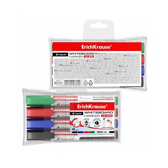 SET 4 MARCADORES PIZARRA BLANCA CON TINTA LÍQUIDA LW-600 NEGRO, AZUL, ROJO, VERDE ERICH KRAUSE 58362
