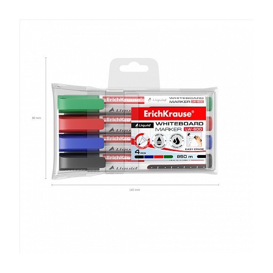 SET 4 MARCADORES PIZARRA BLANCA CON TINTA LÍQUIDA LW-600 NEGRO, AZUL, ROJO, VERDE ERICH KRAUSE 58362