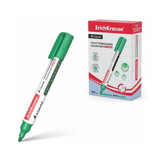 MARCADOR PIZARRA BLANCA CON TINTA LÍQUIDA LIQUID LW-600, TINTA COLOR VERDE ERICH KRAUSE 56096 (x10 unidades)