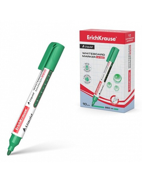 MARCADOR PIZARRA BLANCA CON TINTA LÍQUIDA LIQUID LW-600, TINTA COLOR VERDE ERICH KRAUSE 56096 (x10 unidades)