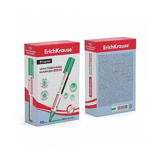 MARCADOR PIZARRA BLANCA CON TINTA LÍQUIDA LIQUID LW-600, TINTA COLOR VERDE ERICH KRAUSE 56096 (x10 unidades)