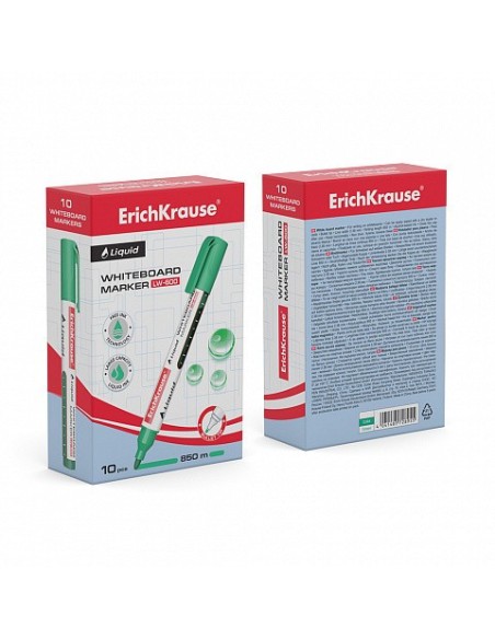MARCADOR PIZARRA BLANCA CON TINTA LÍQUIDA LIQUID LW-600, TINTA COLOR VERDE ERICH KRAUSE 56096 (x10 unidades)