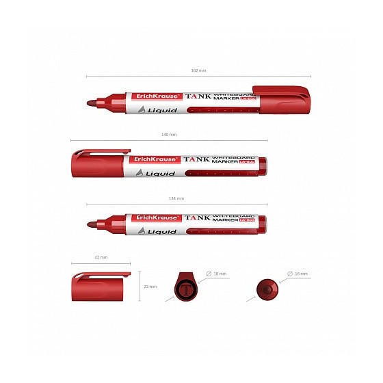 MARCADOR PIZARRA BLANCA CON TINTA LÍQUIDA LIQUID LW-600, TINTA COLOR ROJO ERICH KRAUSE 48776 (x10 unidades)