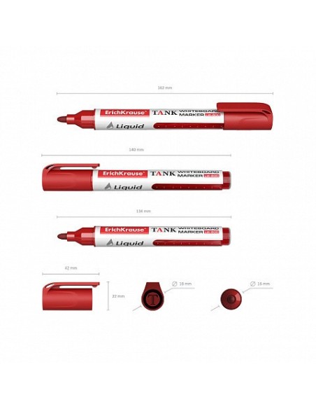 MARCADOR PIZARRA BLANCA CON TINTA LÍQUIDA LIQUID LW-600, TINTA COLOR ROJO ERICH KRAUSE 48776 (x10 unidades)