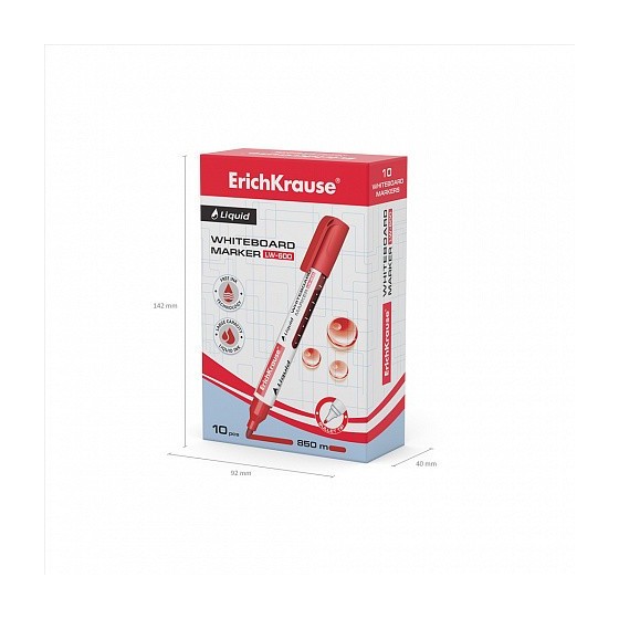 MARCADOR PIZARRA BLANCA CON TINTA LÍQUIDA LIQUID LW-600, TINTA COLOR ROJO ERICH KRAUSE 48776 (x10 unidades)